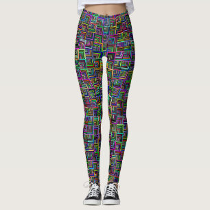 Kleurrijk en Psychedelic Squares op Black Leggings