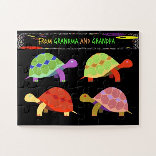 Kleurrijk en vun schildpad design van grootouders legpuzzel (Horizontaal)