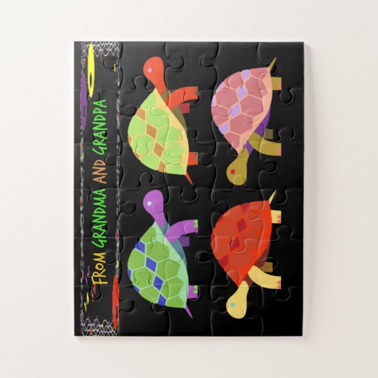 Kleurrijk en vun schildpad design van grootouders legpuzzel (Verticaal)