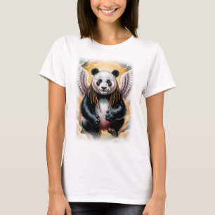 Kleurrijk engel panda ontwerp op een zwarte t-shirt