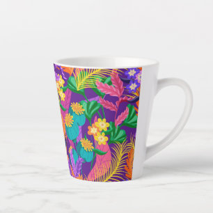 Kleurrijk Exotisch Bloemmotief Ontwerp Latte Mok