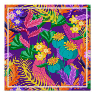 Kleurrijk Exotisch Bloemmotief Ontwerp Perfect Poster