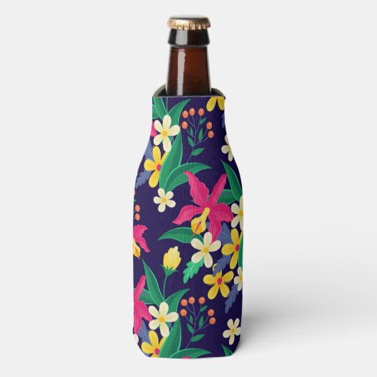 Kleurrijk Exotisch Bloempatroon-23021 Flesjeskoeler (Fles Voorkant)