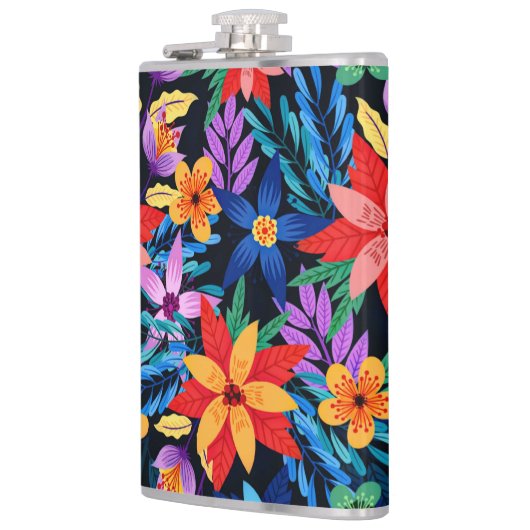 Kleurrijk Exotisch Bloempatroon-68578 Heupfles (Links)