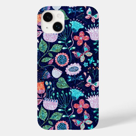 Kleurrijk exotische bloemen en vlinderbloempatroon Case-Mate iPhone case (Achterkant)