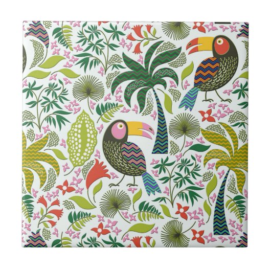 Kleurrijk exotische vogelpatroon en bloemen tegeltje (Voorkant)