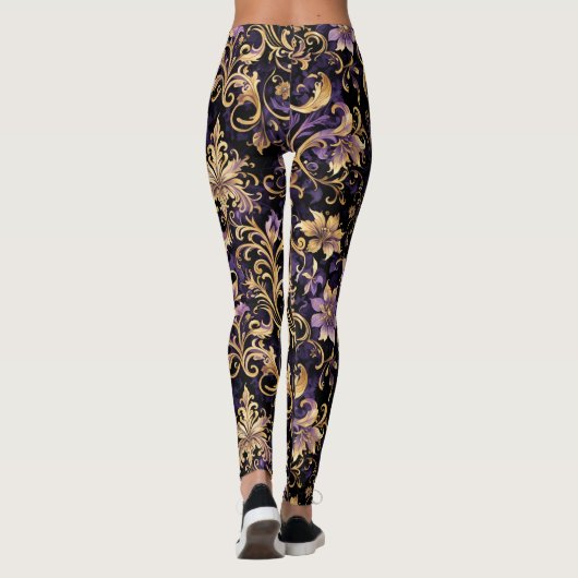 Kleurrijk, extravagant, Paars en goud Leggings (Achterkant)