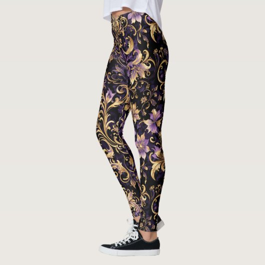 Kleurrijk, extravagant, Paars en goud Leggings (Links)