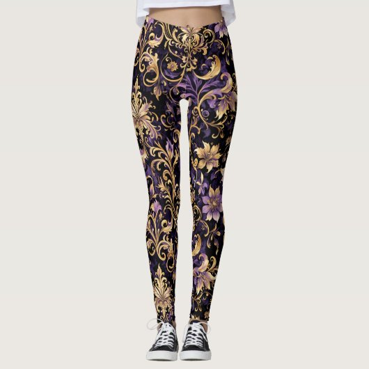 Kleurrijk, extravagant, Paars en goud Leggings (Voorkant)