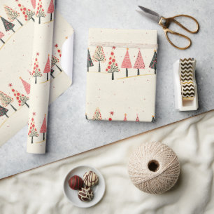 Kleurrijk Fantasievol Kerstboompatroon Cadeaupapier