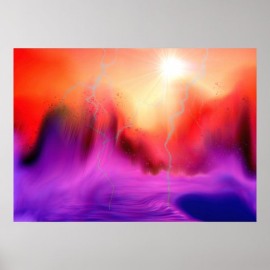Kleurrijk Fantasy Abstract landschap en Sun Storm Poster (Voorkant)