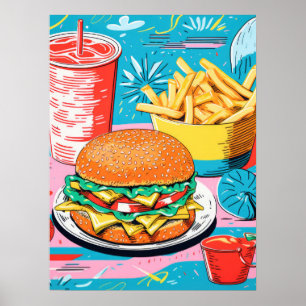 Kleurrijk fastfood feest poster