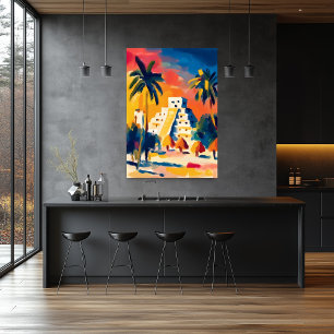 Kleurrijk Fauvistisch Chichen Itza Piramide Kunst Poster