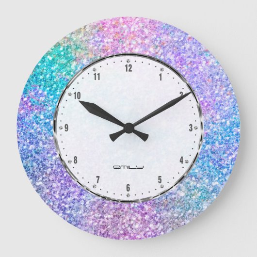 Kleurrijk Faux Glitter en Sparkles Large Clo Grote Klok (Voorkant)