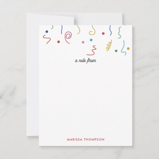 Kleurrijk Feestconfetti Aangepaste Naam Notitiekaartje (Voorkant)