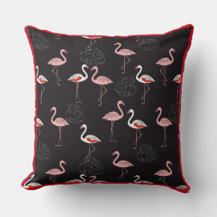 Kleurrijk Flamingo patroon op zwarte achtergrond Kussen