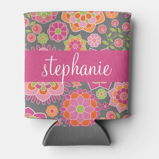 Kleurrijk flessenpatroon - Aangepaste naam Blikjeskoeler (Voorkant)