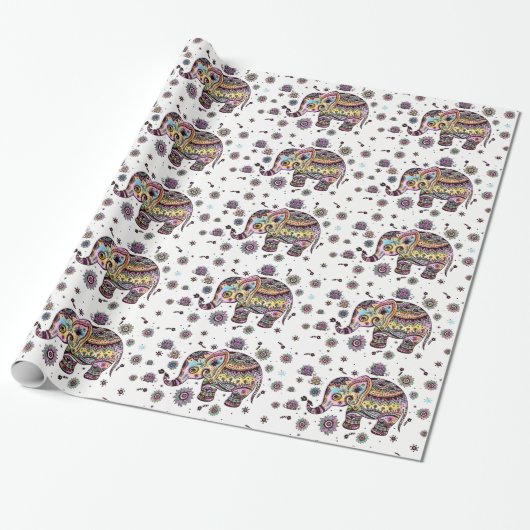 Kleurrijk flessenpatroon Elephant Pattern Cadeaupapier (Uitgerold)