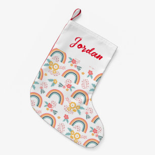 Kleurrijk flessenregenboogpatroon kleine kerstsok