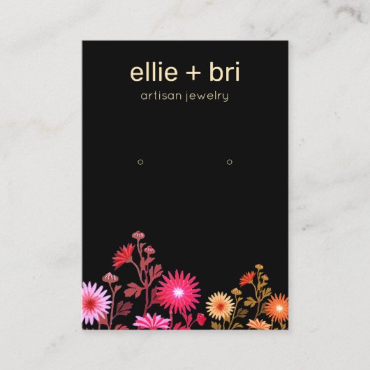 Kleurrijk Floral Boho Black Earring-beeldscherm Visitekaartje (Voorkant)
