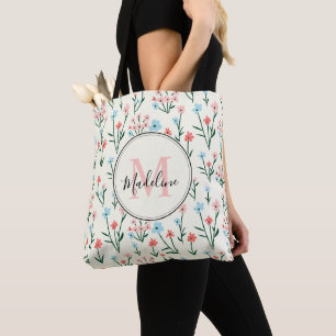 Kleurrijk Floral Ivory White Elegant Roze Monogram Draagtas