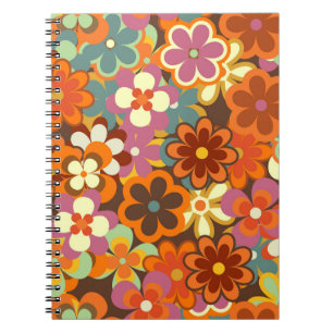 Kleurrijk Floral naadloos patroon. Retro 70 Notitieboek