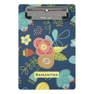 Kleurrijk Floral Pattern Dark Blue, op maat gemaak Mini Klembord