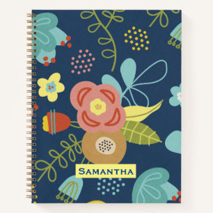 Kleurrijk Floral Pattern Dark Blue, op maat gemaak Notitieboek