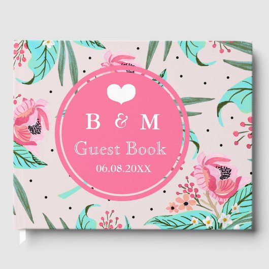 Kleurrijk Floral Pattern - Gepersonaliseerd Guestb Gastenboek (Voorkant)