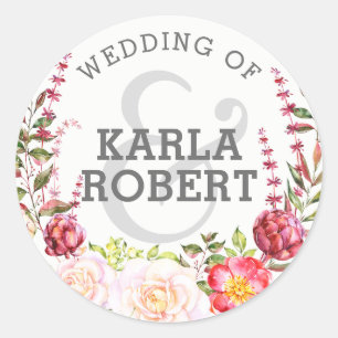 Kleurrijk Floral Wreath Wedding Design Ronde Sticker