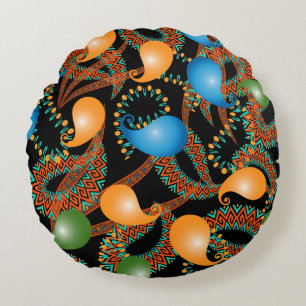 Kleurrijk floreel etnisch 3d Paisley naadloos patr Rond Kussen