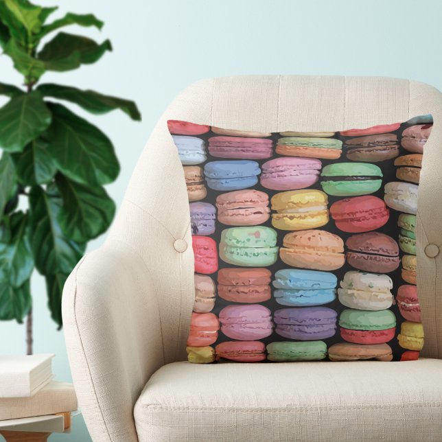 Kleurrijk Frans Macaron Patroon Kussen (Cute Trendy Colorful French Macaron Cookie Throw Pillow)