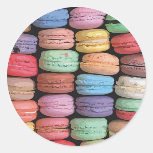 Kleurrijk Frans Macaron Patroon Ronde Sticker (Voorkant)