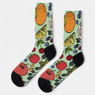 Kleurrijk fruit met groen achtergrondpatroon sokken