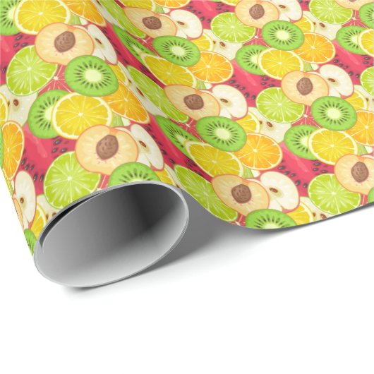 Kleurrijk fruitpatroon cadeaupapier (Rol Hoek)