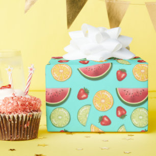 Kleurrijk Fruitpatroon Citrus Aardbei Meloen Cadeaupapier