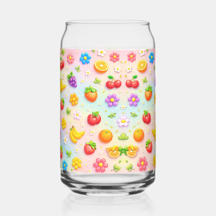 Kleurrijk Fruitpatroon Met Bloemen en Vruchten Blikvorm Glas