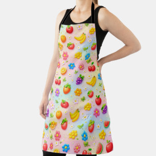 Kleurrijk Fruitpatroon Met Bloemen en Vruchten Schort