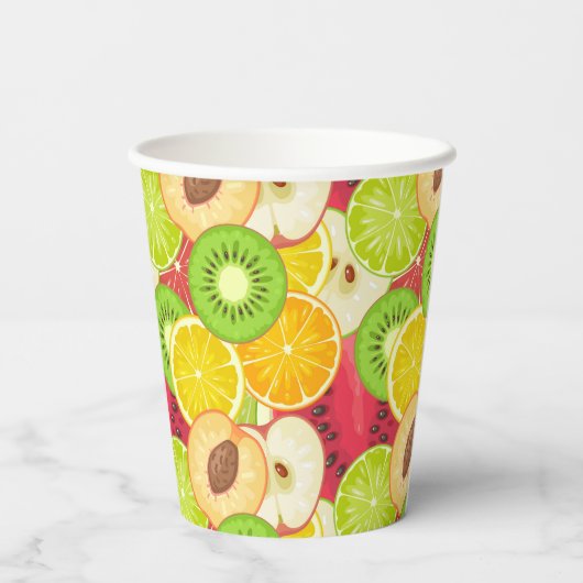 Kleurrijk fruitpatroon papieren bekers (Achterkant)