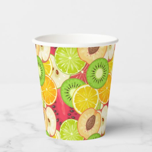 Kleurrijk fruitpatroon papieren bekers (Voorkant)