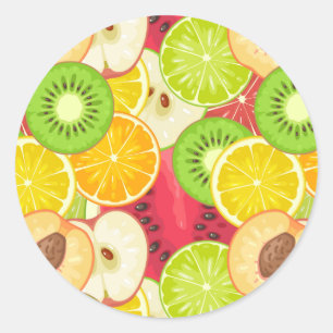Kleurrijk fruitpatroon ronde sticker