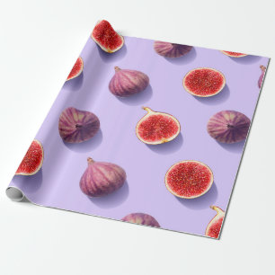 Kleurrijk fruitpatroon van verse vijgen op paarse  cadeaupapier