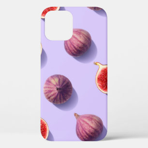 Kleurrijk fruitpatroon van verse vijgen op paarse iPhone 12 hoesje
