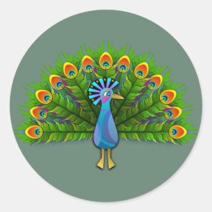 Kleurrijk geanimeerd Peacock Ronde Sticker