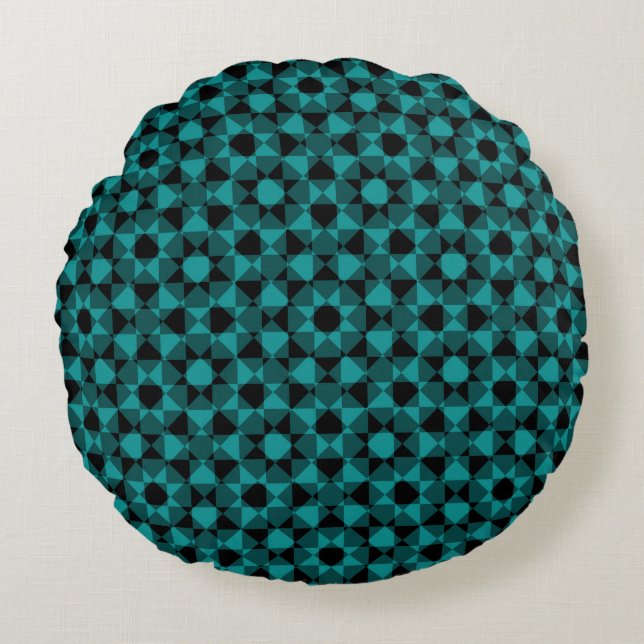 Kleurrijk geblokt diamant tartan patroon rond kussen (Voorkant)