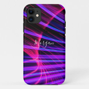 Kleurrijk gebogen licht, DIY naam, wit script iPhone 11 Hoesje