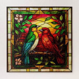 Kleurrijk gebrandschilderd glas met twee vogels legpuzzel