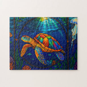 Kleurrijk Gebrandschilderd Glas Zeeschildpad Oceaa Legpuzzel