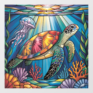 Kleurrijk Gebrandschilderd Glas Zeeschildpad Oceaa Raamsticker