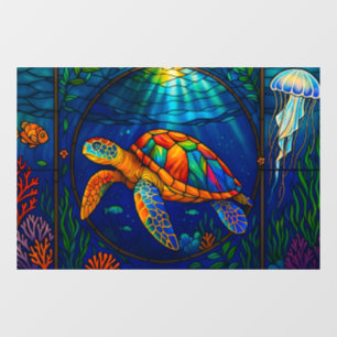 Kleurrijk Gebrandschilderd Glas Zeeschildpad Oceaa Raamsticker